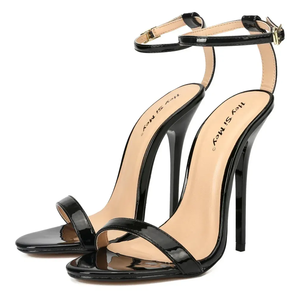 2023 Summer Women Pumps Sexy 13cm Super Thin Heels Round Toe Patent Leather N Band Conise Party Prom High Heeled Sandals 240322