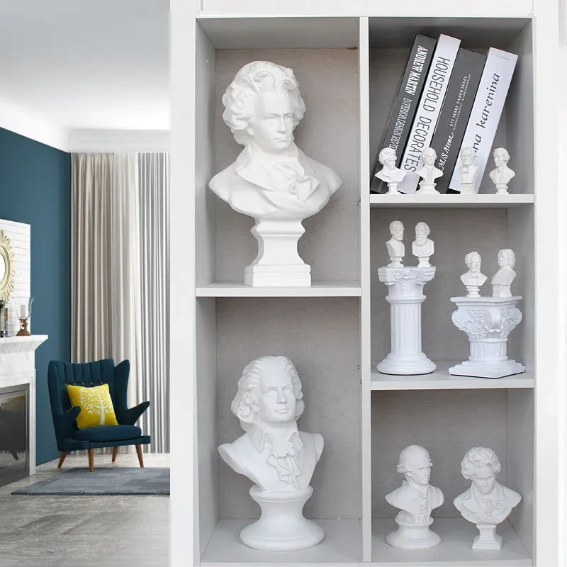 Sculpturen Beethoven Mozart Muzikant Karakter Sculptuur Ornamenten Woonkamer Decor Europese Witte Hars Standbeeld Ambachtelijke Woondecoratie Cadeau