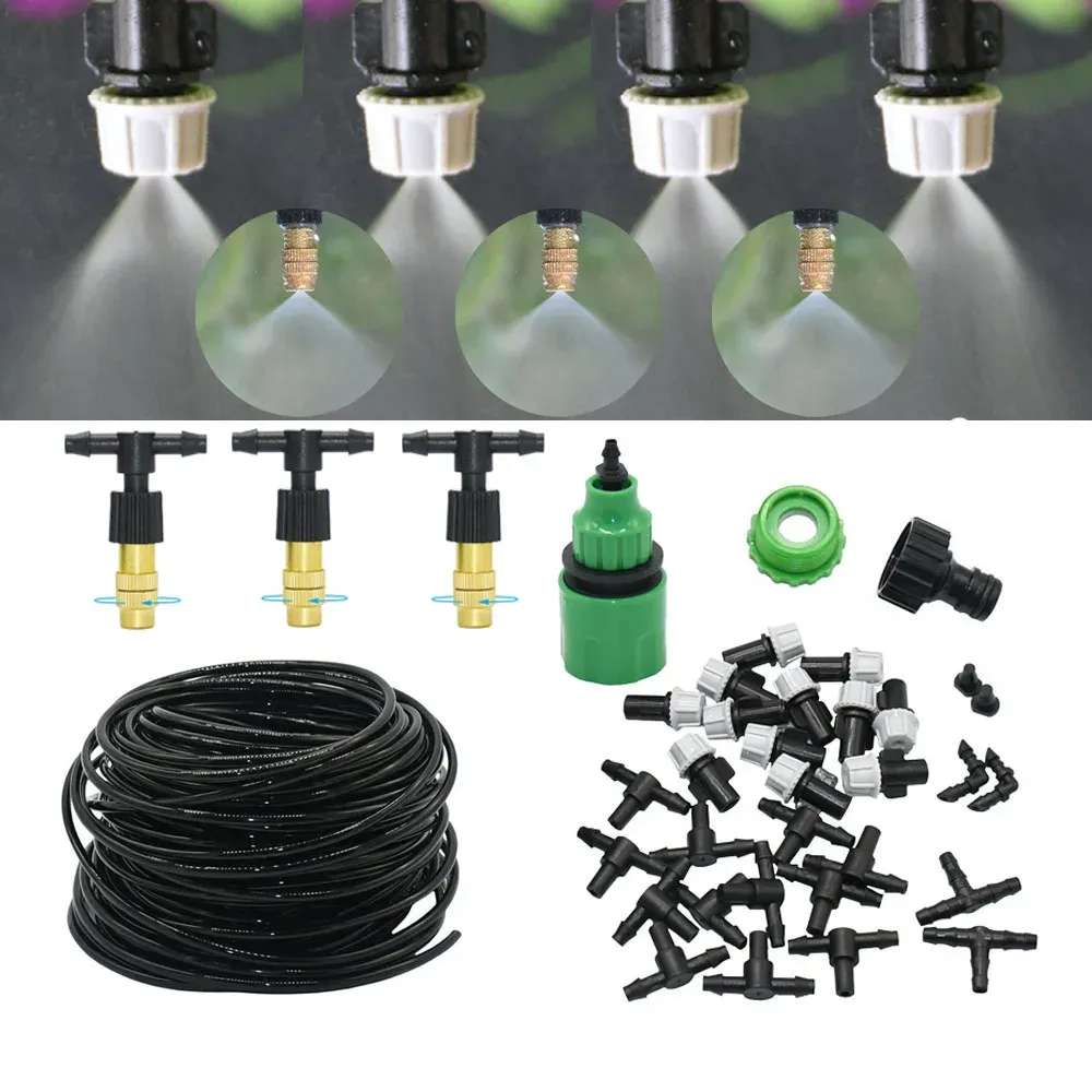 Kits 10M Système de refroidissement par brumisation d'eau extérieure Système de brumisation Plantes Arroseur Hydratant Dépoussiérage Brumisateur Outil d'irrigation de jardin