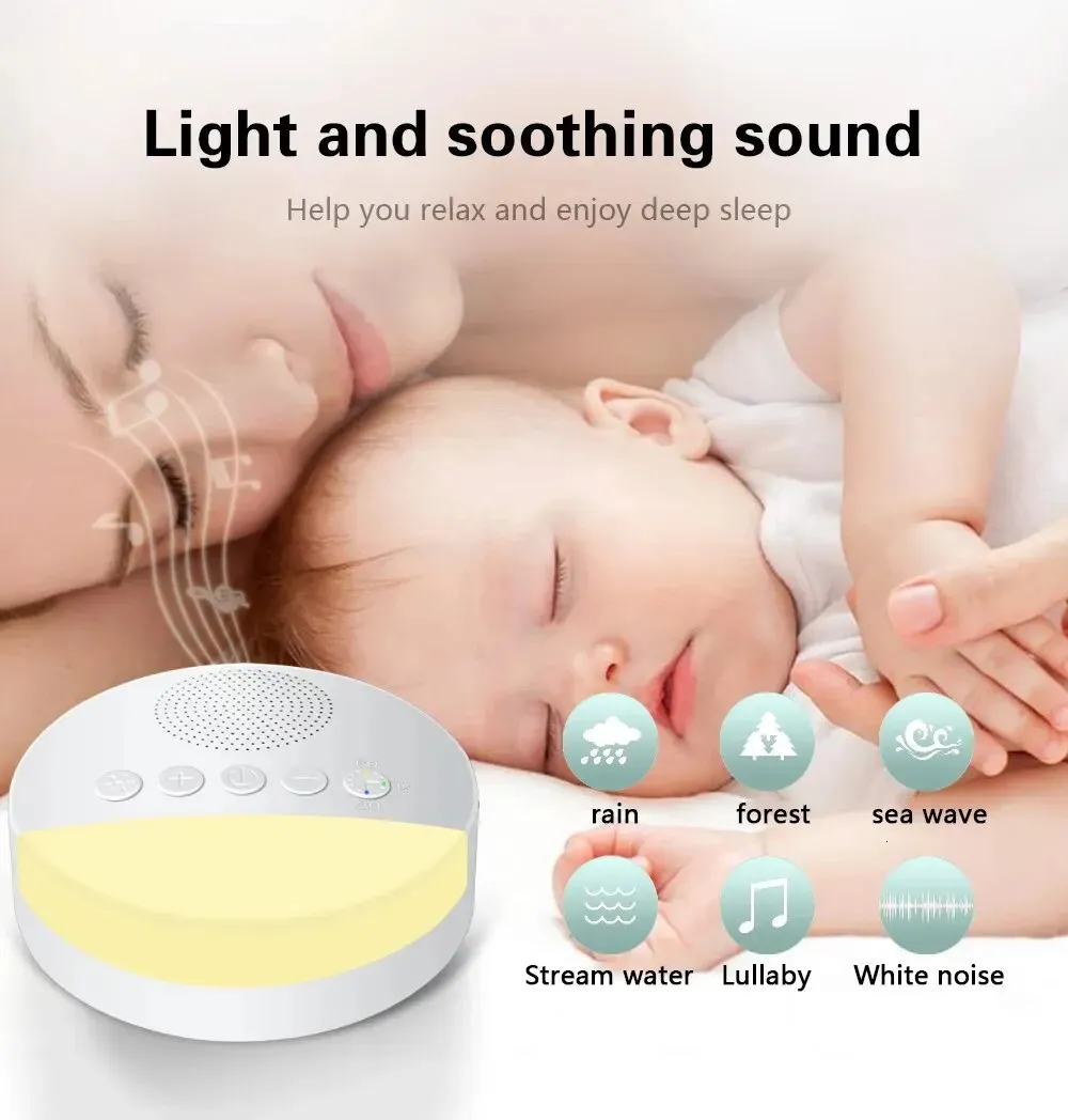 Portable Baby White Noise Machine USB Rechargeable Timed Shutdown Sleep Sound Player Night Light 240315