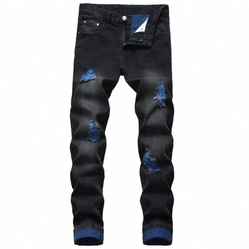2021 Jeans déchirés pour hommes Automne Designer Slim Fit Noir Bleu Denim Pantalon Homme Jeans Distred Pantalon détruit N5Zq #
