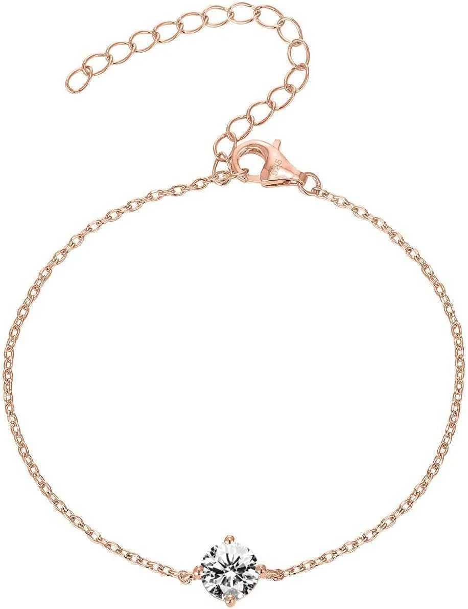 PAVOI Bracelet diamant solitaire plaqué or 14 carats avec zircone cubique |Bracelets de demoiselle d’honneur |Bracelets à câble gourmette pour femmes