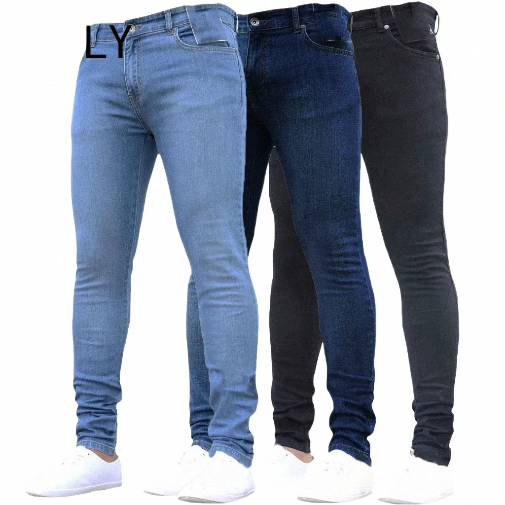 simple Man Jeans Solid Color Casual Male Jean Trousers Seass Spring Autumn Skinny High Waist Men Pants Work Jeans For Man T77L#