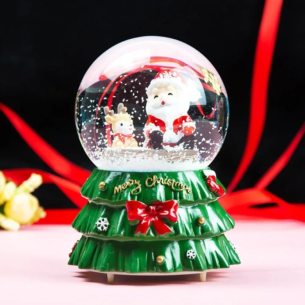 Lådor Snow Christmas Crystal Ball Lights Music Box Snowflake Elk Santa Claus Sleigh Cabin Semester gåvor Hem dekoration karusell