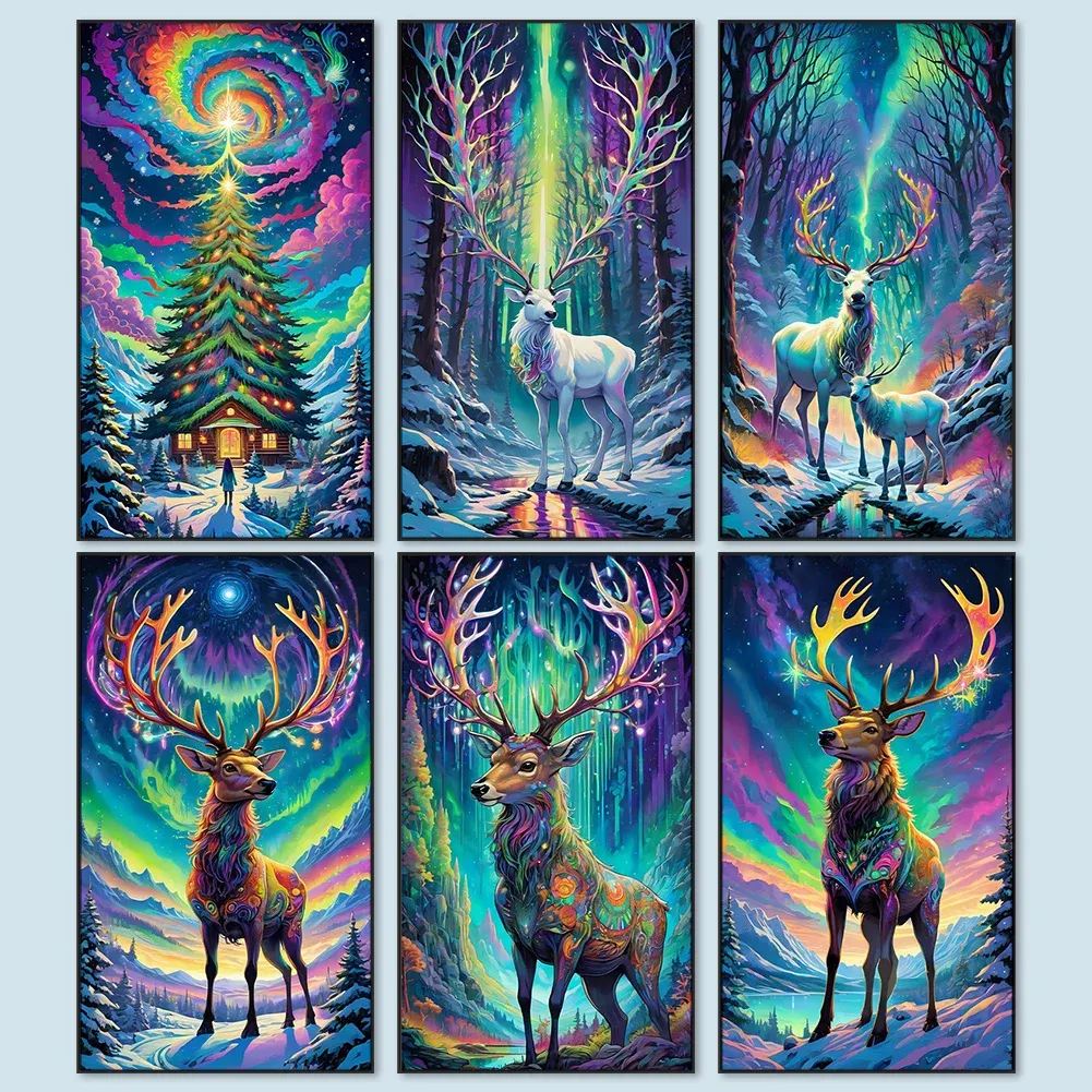 Stitch 40 * 70cm 5d Diy Full Square Drill Forine Partial AB Primage Diamond Painting Noël Aurora Elk Kit Home Decoration Art Craft Painting