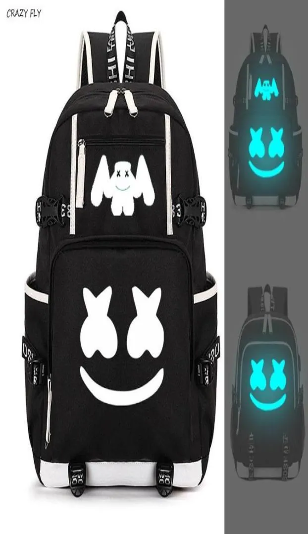 Marshmello USB laptop plecaki American Mystery DJ Student School Bag dla nastolatków mężczyzn Kobiety Dziewczęta Boys Bags3211237