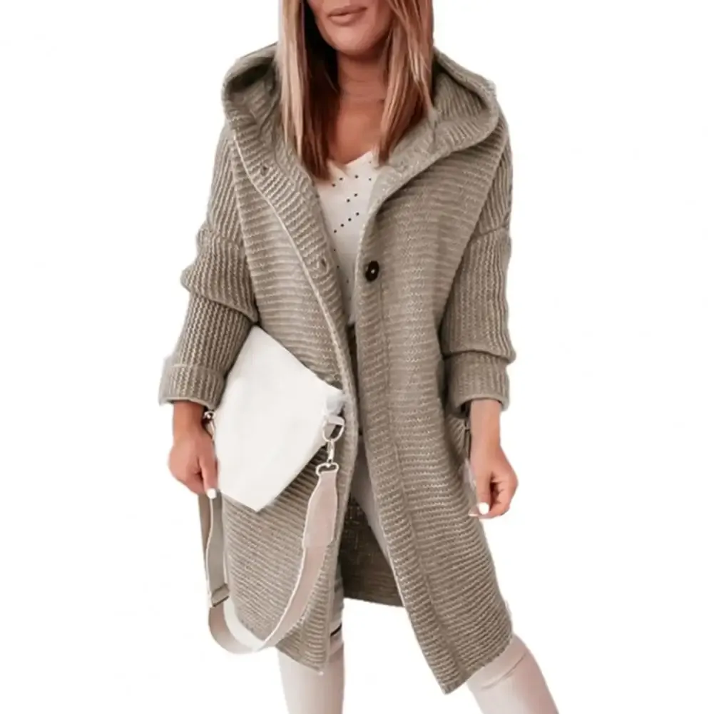 Cardigan à manches longues pour femme, couleur unie, pull à capuche avec deux boutons, manteau d'extérieur, livraison directe, automne hiver