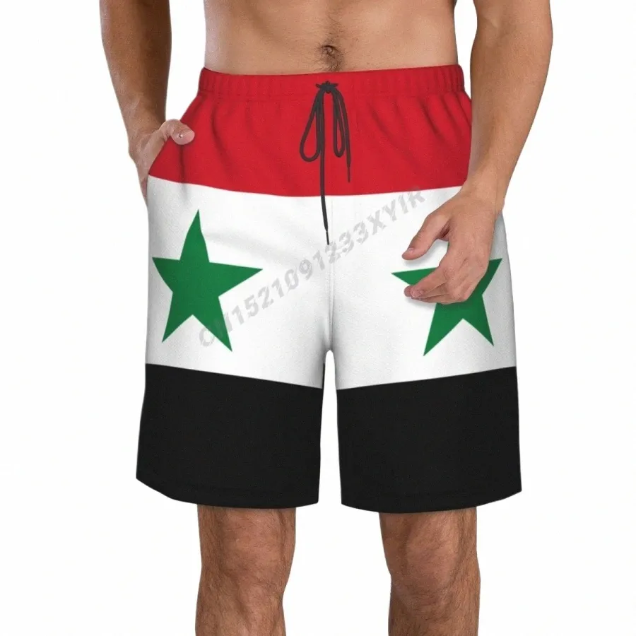 Pantaloni da spiaggia con bandiera della Siria da uomo estivi Pantaloncini da surf M-2XL Costumi da bagno in poliestere da corsa L5oO #