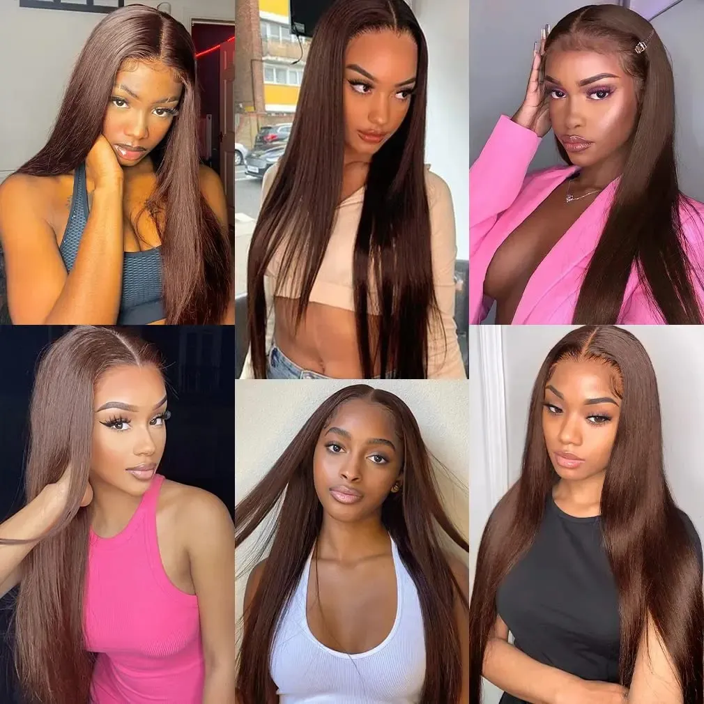 Perruque Lace Frontal Wig naturelle lisse sans colle, cheveux humains, brun chocolat, 13x4 HD, 13x6, perruque Lace Frontal Wig, pour femmes