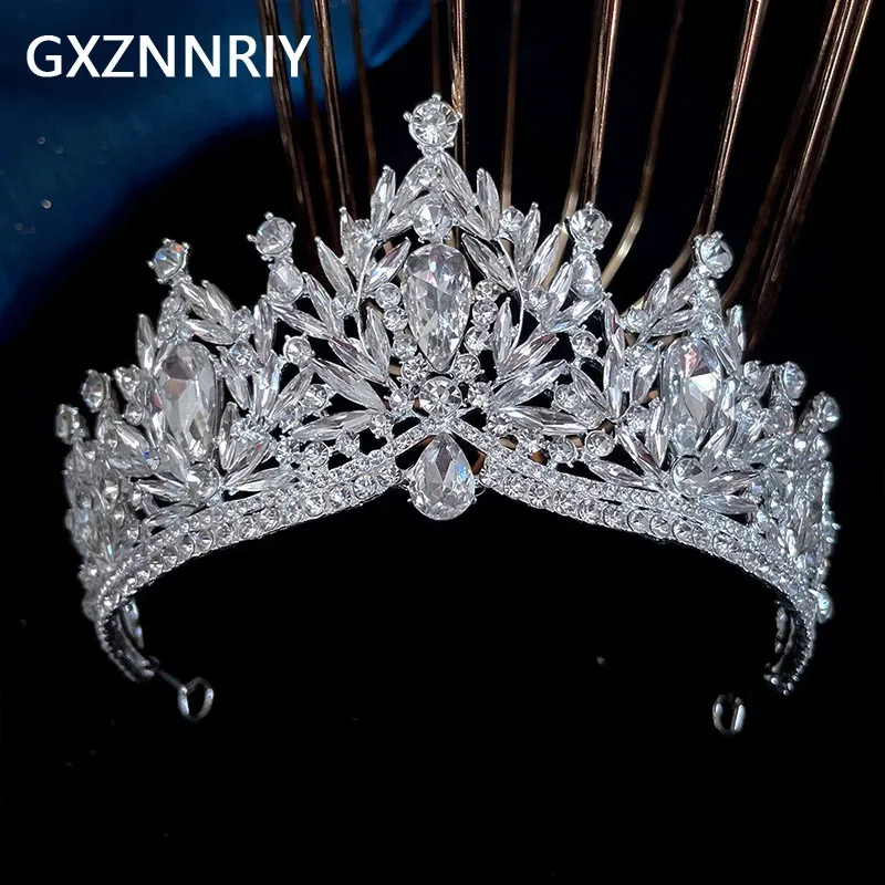 Crystal Flower Crown Bridal Wedding Tiaras and Crowns for Women Silver Color Hair Jewelry Party Bride Headpiece Gift 240311