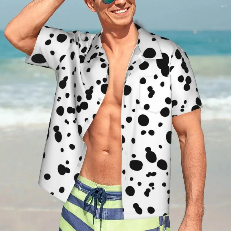 Camicie casual da uomo Camicia da spiaggia con stampa a macchie dalmata Camicia da spiaggia con puntini animali maschili Design estivo a maniche corte Camicette oversize alla moda Regalo