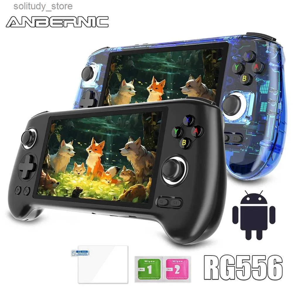 Joueurs de jeux portables Anbernic RG556 Console de jeu portable rétro 64 bits Système Android 13 Unisoc T820 Écran AMOLED de 5,48 pouces Lobby Joystick Game Player Q240326