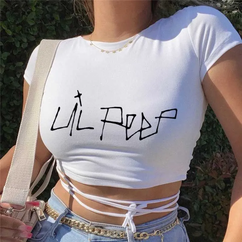 Summer Tshirt Lil Peep Hip-hop Singer Loose Fun Print Tee Harajuku Loose Women Casual Chic Short-sleeved Sexy Bandage Tops Women