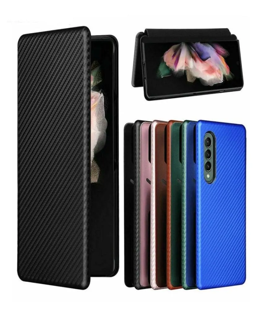 Carbon Fiber Cases For Samsung Galaxy Z Fold3 Fold 3 Case 5G Magnetic Book Stand Flip Card Protective Wallet Leather Cover9618239