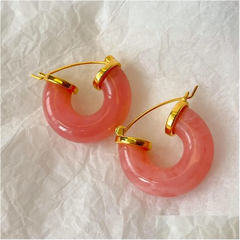 Stud French Cherry Blossom Pink Resin Earrings Female Summer Niche Design High-End U-Shaped Ins Fashion Sweet All-Match Jewelry Drop D Otwed