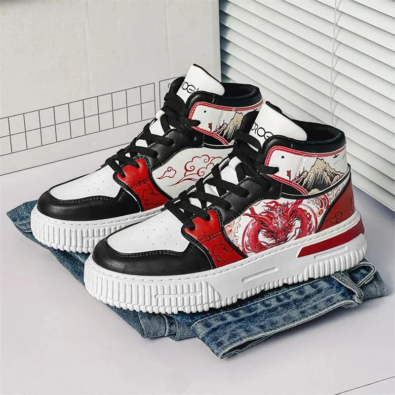 Anime Cartoon High Top Chinese Style Dragon para modne buty pu swobodny wszechstronny sport