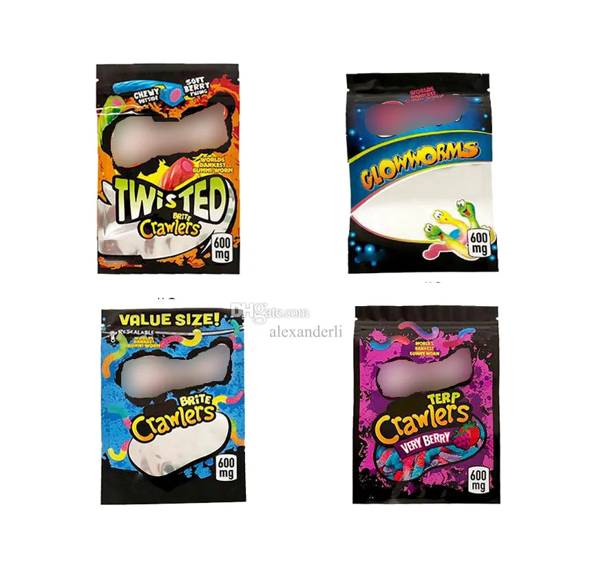 Gummies Sharks Sac d'emballage 600 mg Sour Terp Crawlers Pochette refermable anti-odeur Sour Brite Crawlers Gummy Vide Mylar Sacs