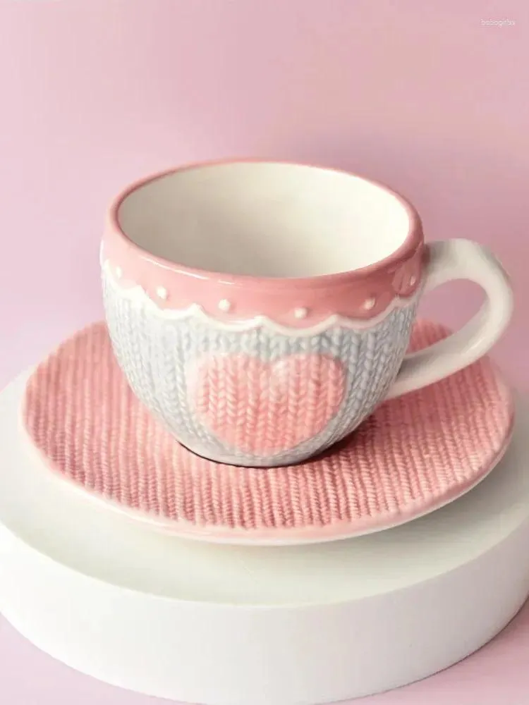 Cups Saucers Lovely Ceramic Coffee Cup And Dish Set Creative Girl Pink Gift European Afternoon Tea Love Relief