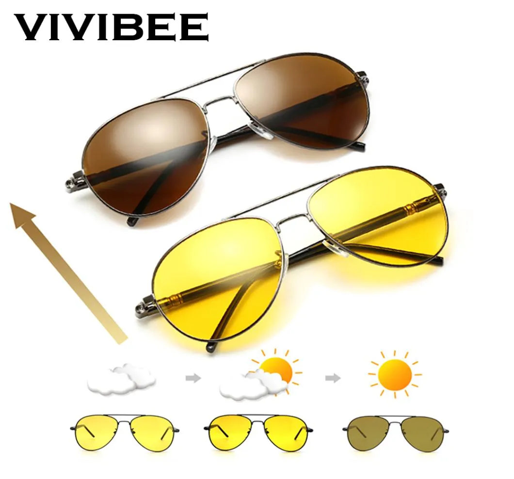 Vivibee Men Pochromic Night Vision Polaryzujące okulary słoneczne w stylu pilotów aluminiowe kobiety spolaryzowane okulary przeciwsłoneczne żółte 7121001