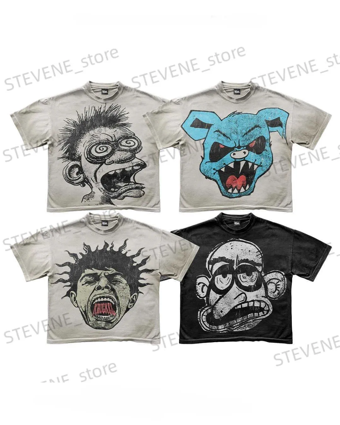 Homens camisetas Strtwear T-shirt Y2K Harajuku Retro Graffiti Plus Size Algodão T-shirt Gótico Clássico Casual Diário Verão Redondo Pescoço Camisa T240325