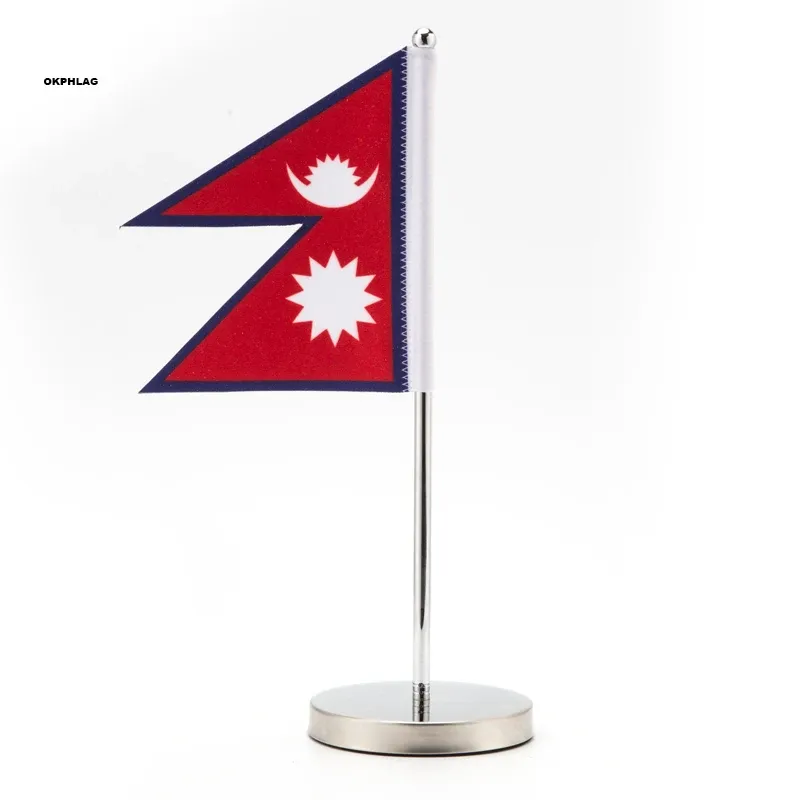 Accessori Bandiera da tavolo Nepal con supporto 14*21 cm Alta qualità Personalizza per feste in ufficio KS0140