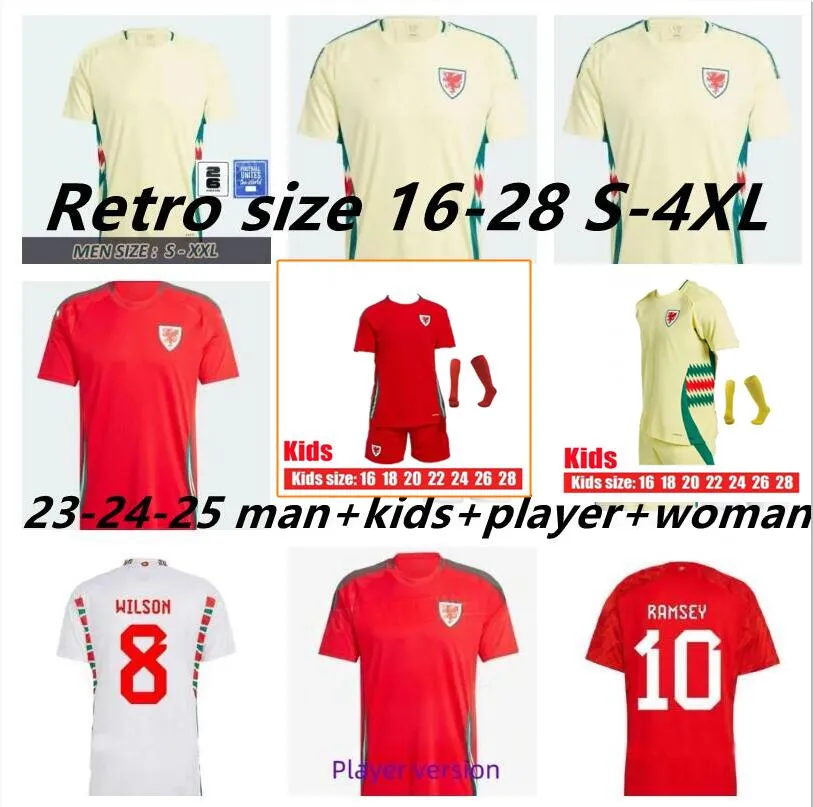 2024 Wales Soccer Jerseys James Bale 10 Ramssey 24 25 Welsh Football قمصان F.Fabra Johnson N.Williams Rodon T.Roberts Cabango Levitt Moore Thomas Men Kids Jersey