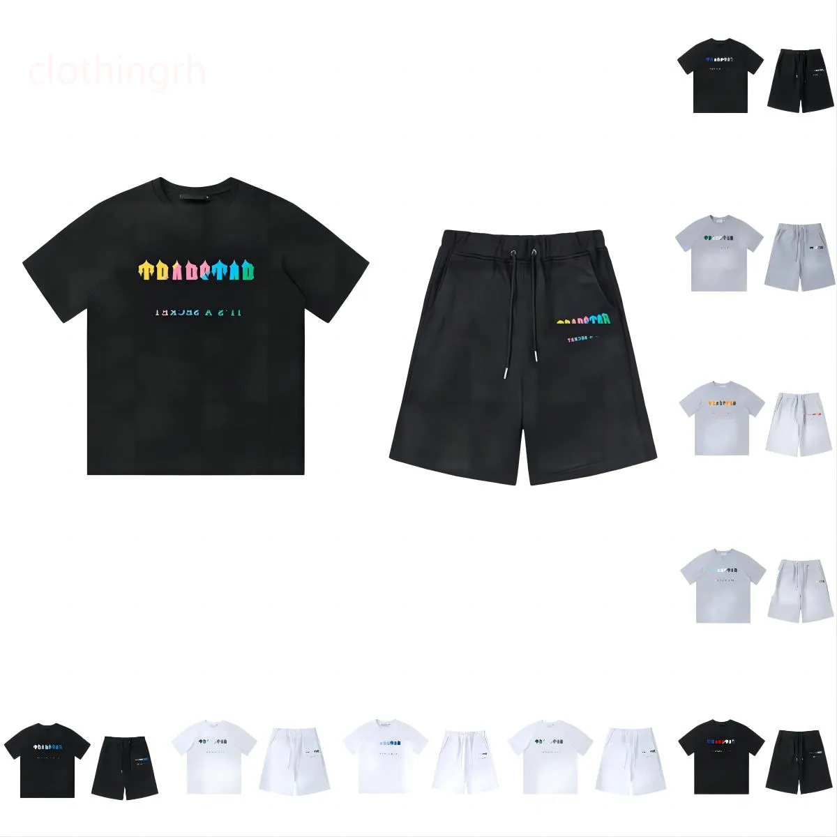トラックスーツトラックスーツマンデザイナートラックスーツ刺繍されたカジュアルコットン黒と白の虹色の色を変えるルーズクルーネックショートパンツショートパンツ夏