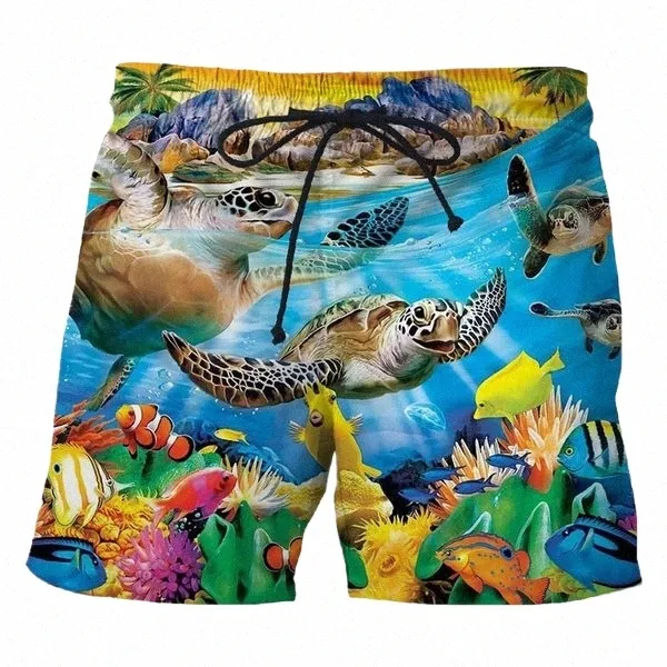 divertente stampa 3D breve tartaruga di mare grafica divertente pantaloncini da uomo pantaloni a vita bassa pantaloncini da spiaggia Z2ED #