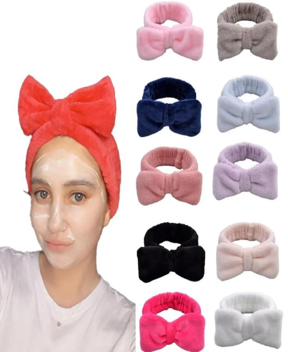 Woman Wash Face Hair Band Solid Color Bow Headband Shower Bowknot Turban Coral Fleece Head Wrap Spa Make Up Headbands Hair Accesso4599454