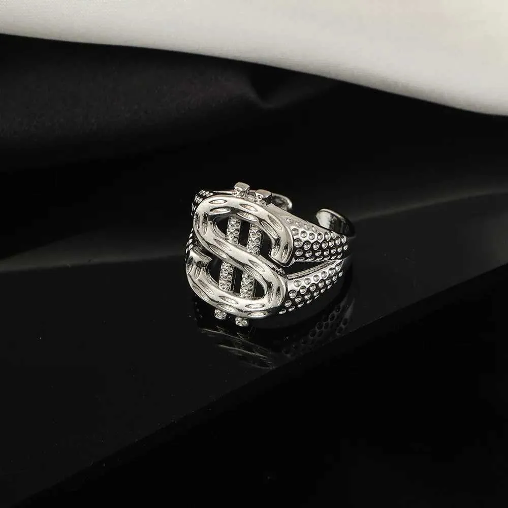 Band Rings Exaggerated Dollar Sign Ring Womens Fashion Jewelry Gift Hip Hop Rock Money Ring Resizable J240326