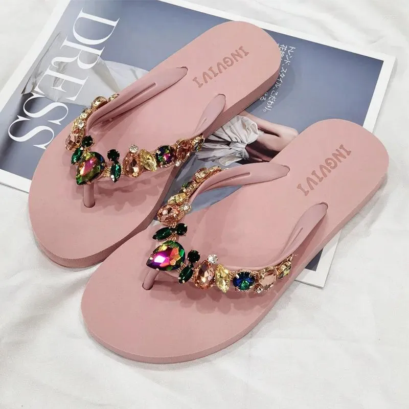 Slippers Shoes Woman 2024 Glitter Slides Female Rubber Flip Flops Fashion Low Jelly Beach Hawaiian Luxury Summer Flat Fabric