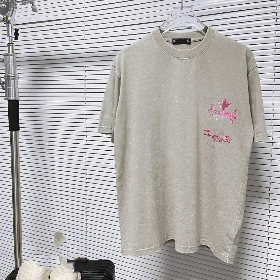 Correct bijgewerkte versie van Croix 24S Nieuw gewassen en noodlijdende bloemenkruis gedrukt T-shirt met korte mouwen voor zowel mannen als vrouwen