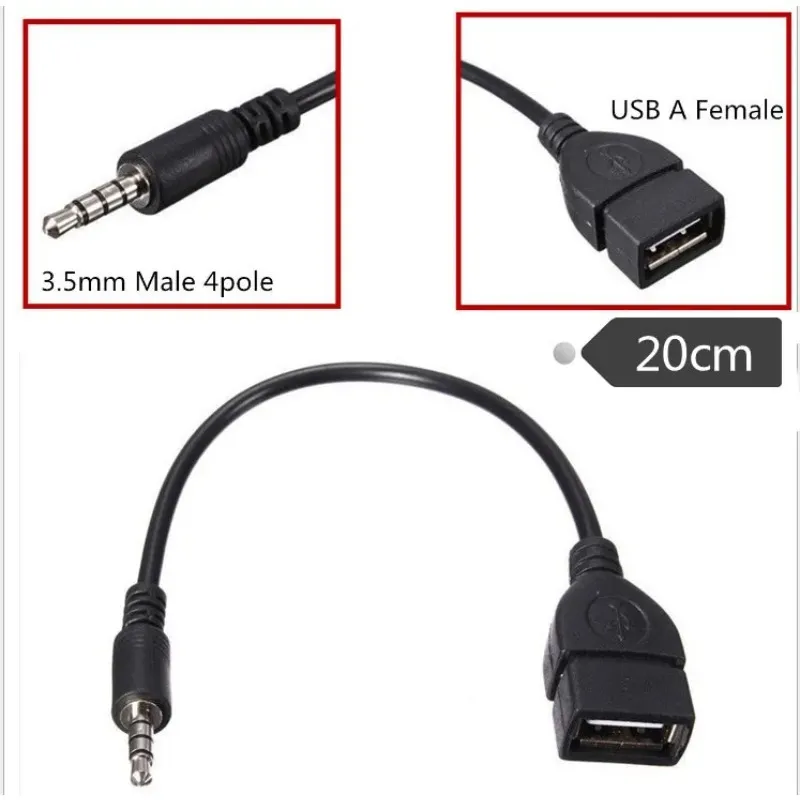 CAR AUX-konvertering USB-kabel CD-spelare MP3 Ljudkabel 3.5mm Ljudrundhuvud T-formad kontakt för att ansluta till U-disken