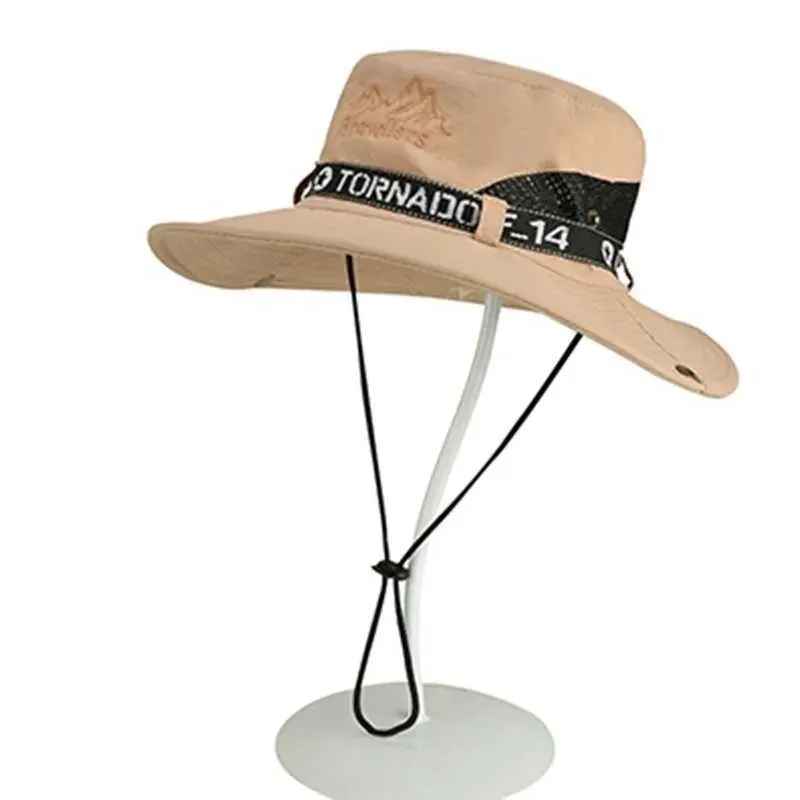 Cappelli a tesa larga Cappelli a tesa larga Cappelli a tesa larga Cappelli a tesa larga Uomo Estate Piatto Tesa larga Protezione solare Cappello a secchiello Sport all'aria aperta Pesca Hip Hop Bici Cappello da sole da cowboy U28C24326