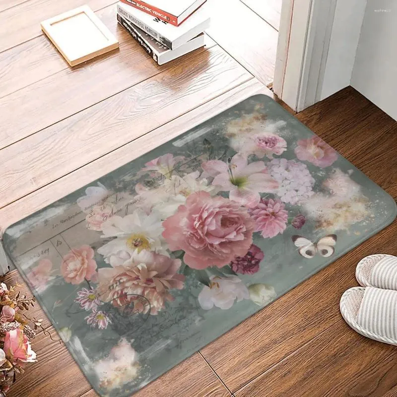 Tapis de bain antidérapant, pour douche, entrée de maison, luxe, pied en marbre, fleur, toilettes rétro, séchage rapide, accessoires de salle de bains