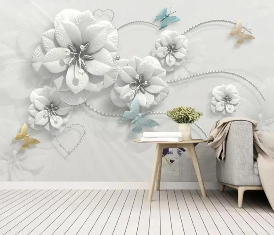 Fonds d'écran personnalisés Po Papier peint Bijoux Fleurs Toile de fond Peinture murale pour salon TV Canapé Décor à la maison Papier mural 3 D