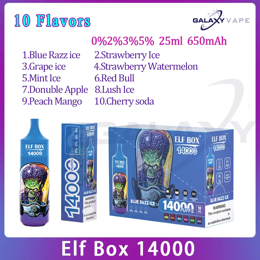 Original Elf Box 14000 Puff Disposable E Cigarettes 25ml Pod 10 flavors 0% 2% 3% 5% level 650 mAh Battery Puff 14000 Vape Pen Kit