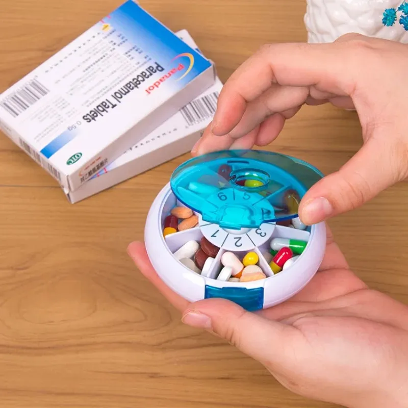 2024 7 Day Health PP Medical Kit Portable Rotation Weekly Spinning Pill Box Drug Pill Box Travel Pill Box Box