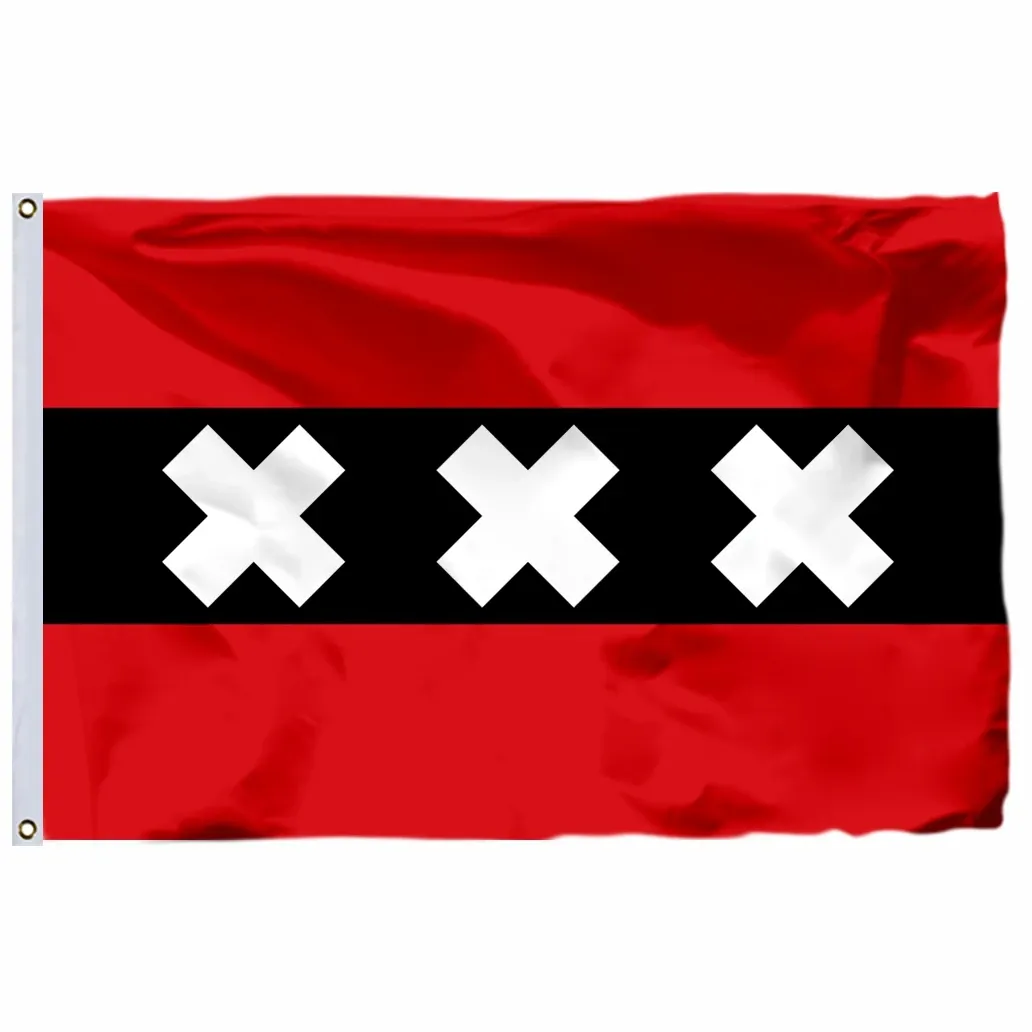 Tillbehör Nederländerna Amsterdam City Flag Livid Color, Double Stitched Netherland Flags Banners med mässing GROMMETS inomhus utomhusdekor