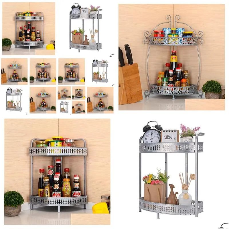 Mensole da bagno Cucina domestica Scaffale per condimenti Secondo piano Desktop Snack Angolo cosmetici Consegna a domicilio Bagno da giardino Otlf9