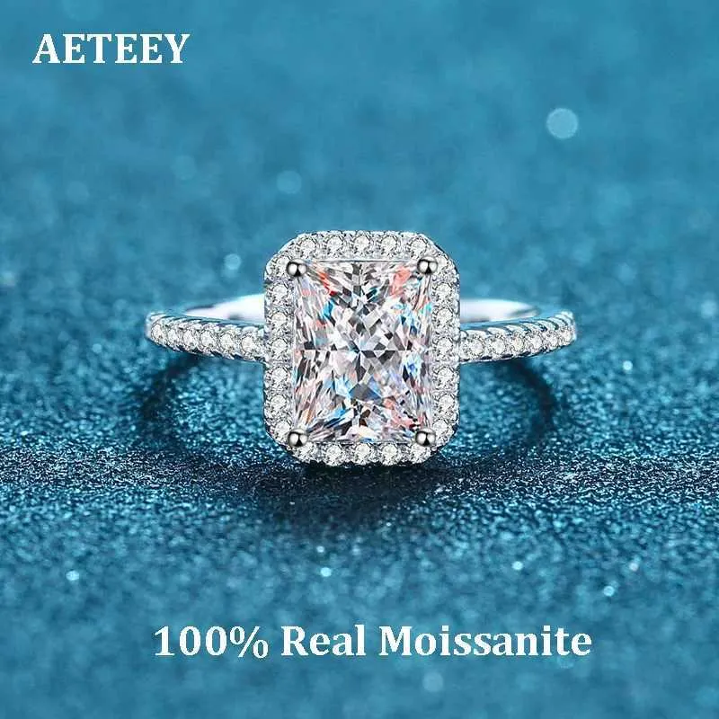 Band Rings Aetee Moissanite Diamond Square Ring D Color 1CT 2CT Real 925 Sterling Silver Womens Wedding Exquisite Jewelry VVS Clarity RI019 J240326