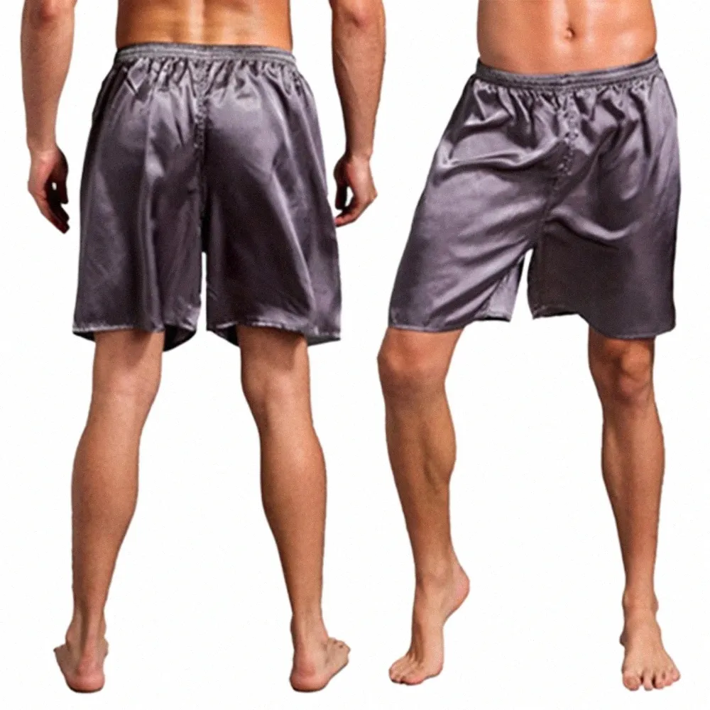 Hommes Casual Home Nightwear Soie Satin Pyjamas Shorts Pyjamas Pantalons Sommeil Pantalons En Soie Simulé Maison Solide Couleur Boxers 59EA #