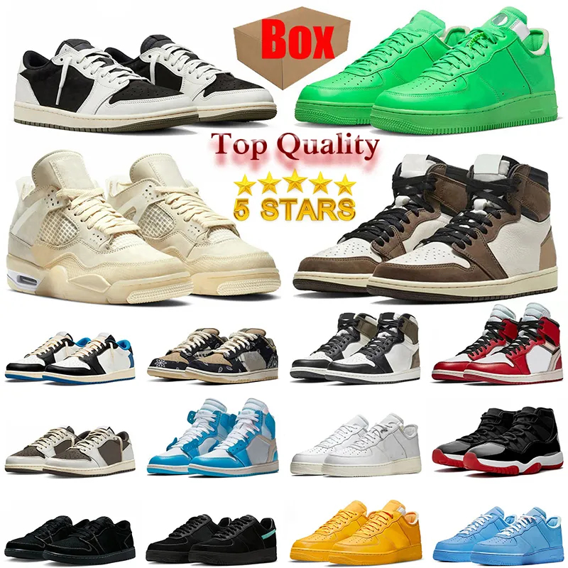 5A Topkwaliteit basketbal running low 2024 herenschoenen echt leer OW Sail Jump man 1 4 5 Low Reverse Mocha Canary Suede White Brooklyn High OG Dark Mocha Sneakers