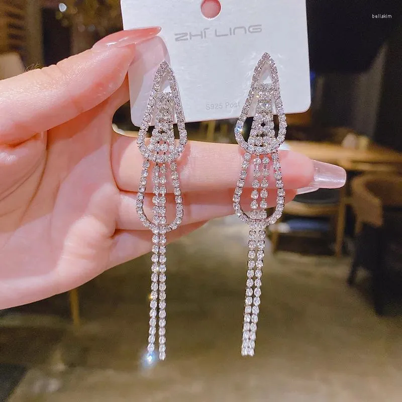 Boucles d'oreilles pendantes avec strass exquis, Long pampille goutte, bijoux de mode coréenne pour femmes, mariage, 2024