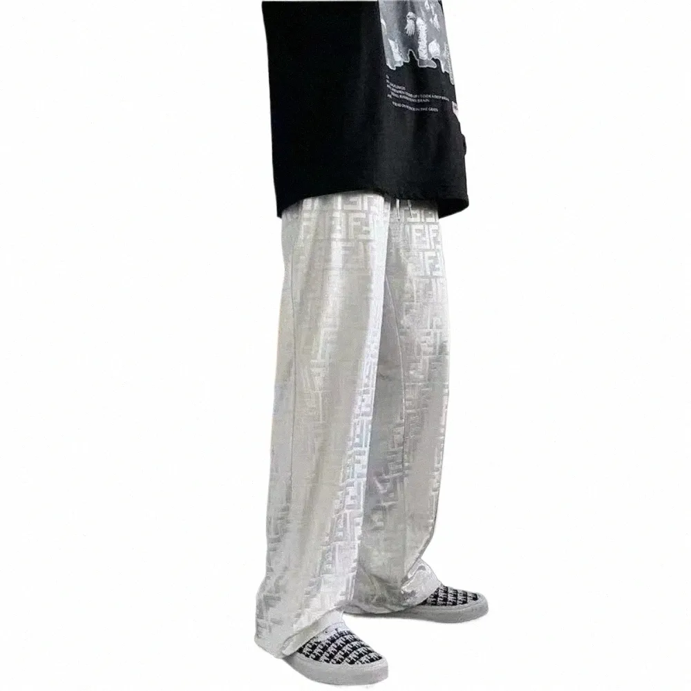 retro Casual Straight Tube Wide Leg Pants Men's High Waist White Letter Printed Korean Loose Pants 30jT#