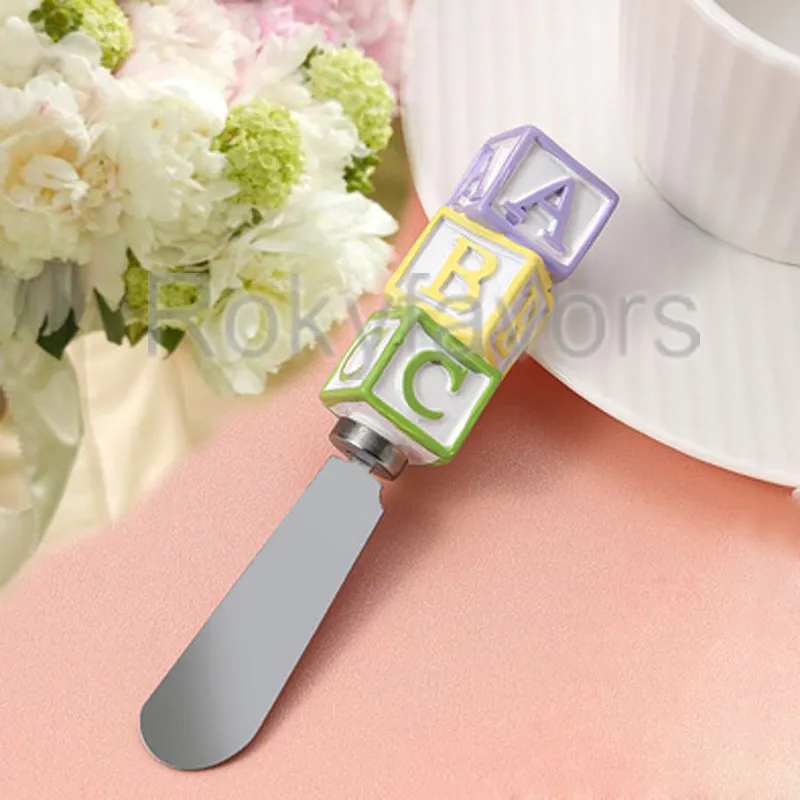 20PCS ABC Butter Spreader with ABC Block Resin Handel Baby Shower Children Birthday Gifts Anniversary Baby Block Spreader Giveaways Event Keepsake