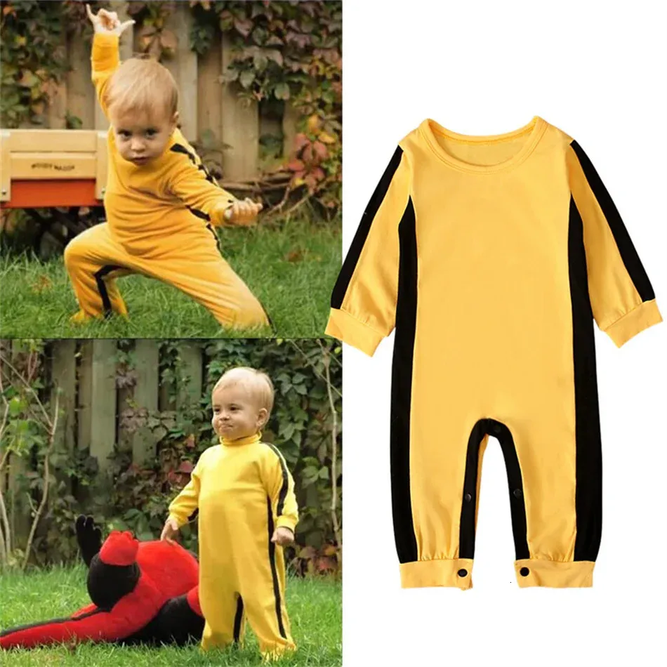 born Rompers Chinese Kongfu Bruce Lee Baby Boy Girl Cotton Clothing Bodysuit Long Sleeve Fashion Ropa Jumpsuit 240325