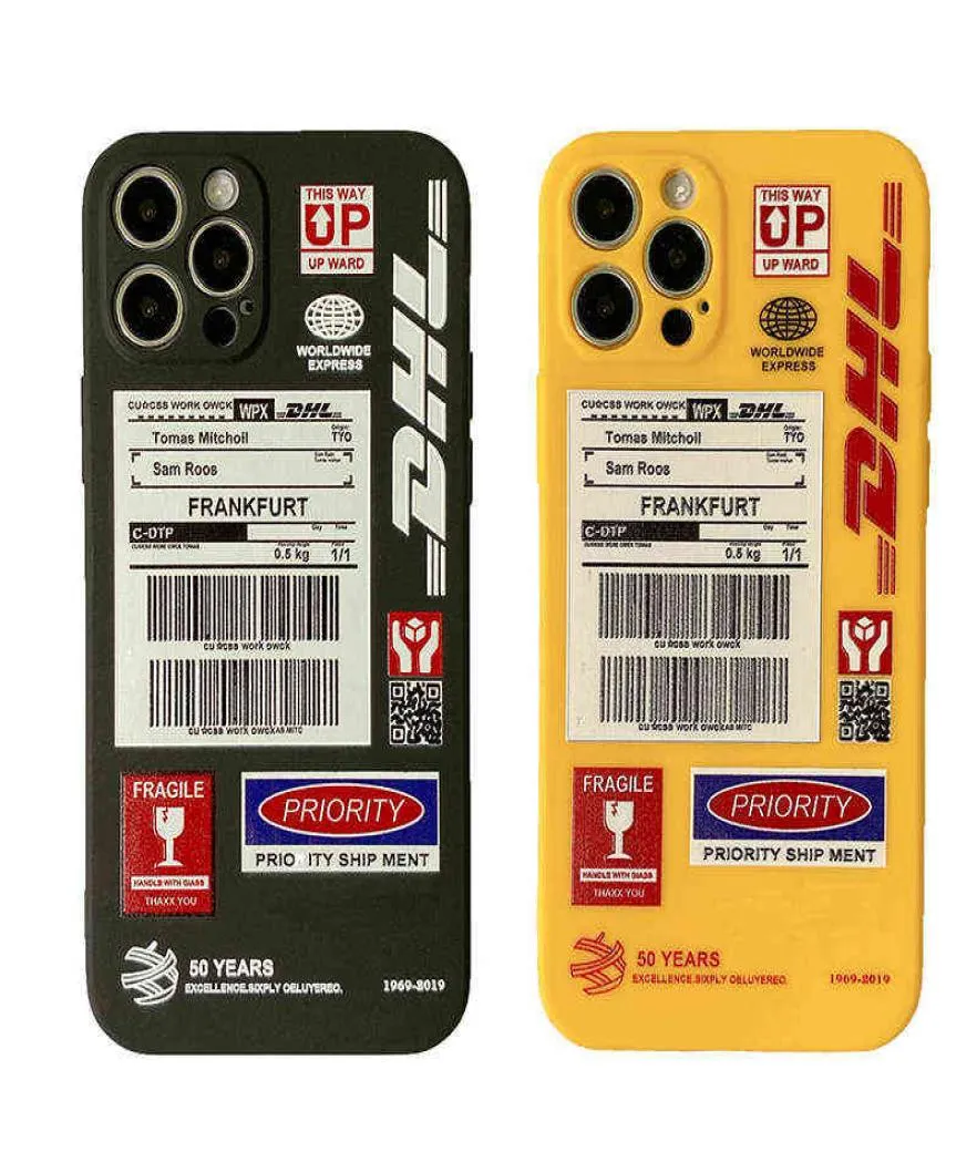 DHL 50 e anniversaire Étiquette QR code coque de téléphone en silicone souple pour apple iPhone 12 Pro Max MiNi 7 8 Plus X XS XR 11 SE 6 couverture capa Y1308828