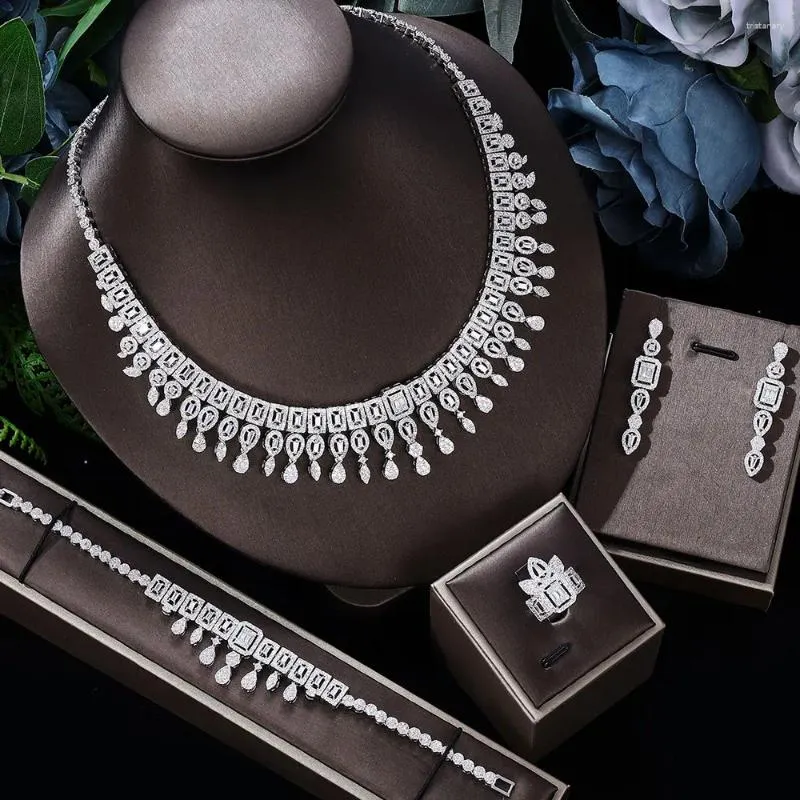 Halsband örhängen set mode duabi uae wedding cz zircon brud 4-stycken full smycken för kvinnor