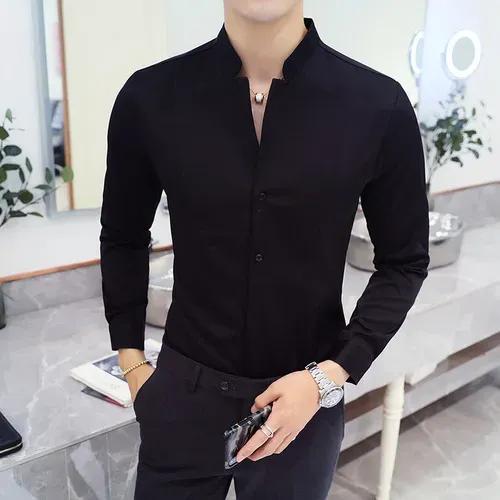 Mens Casual Shirts 2022 Autumn Stand Collar Shirt Mascina Boutique Långärmad Slim Solid Color Business Dress Drop Delivery Apparel OT1MK